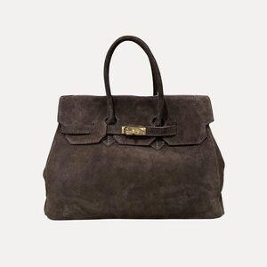 Italian Suede Chocolate Brown Shoulder Bag With Removable Strap